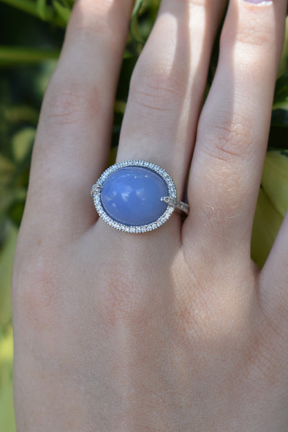 14kt White Gold Chalcedony & Diamond Ring