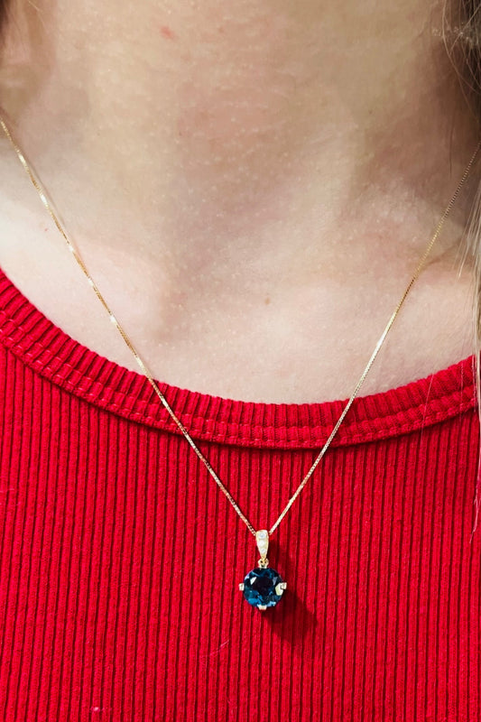 14kt Y/Gold London Blue Topaz & Diamond Necklace