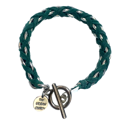Turquoise Suede Woven Cable Chain Toggle Bracelet