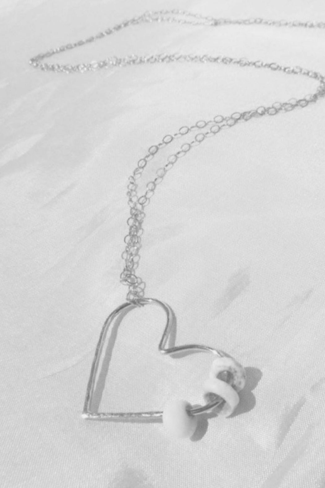 Sterling Silver Heart Shell Necklace - 34"
