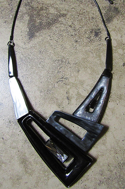 Black/Grey/Silver Geometric  Metal Necklace Set