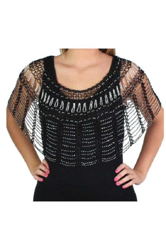 BEADED PONCHO-BLACK/SILVER