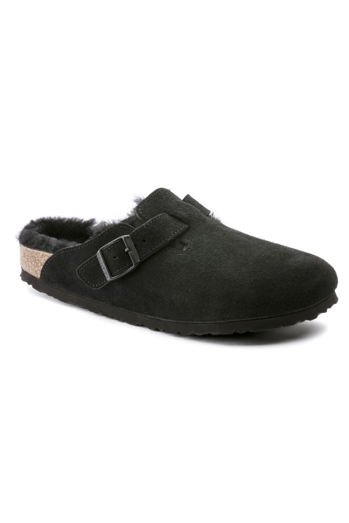 Birkenstock Boston Shearling VL/Fell Suede Leather in Black