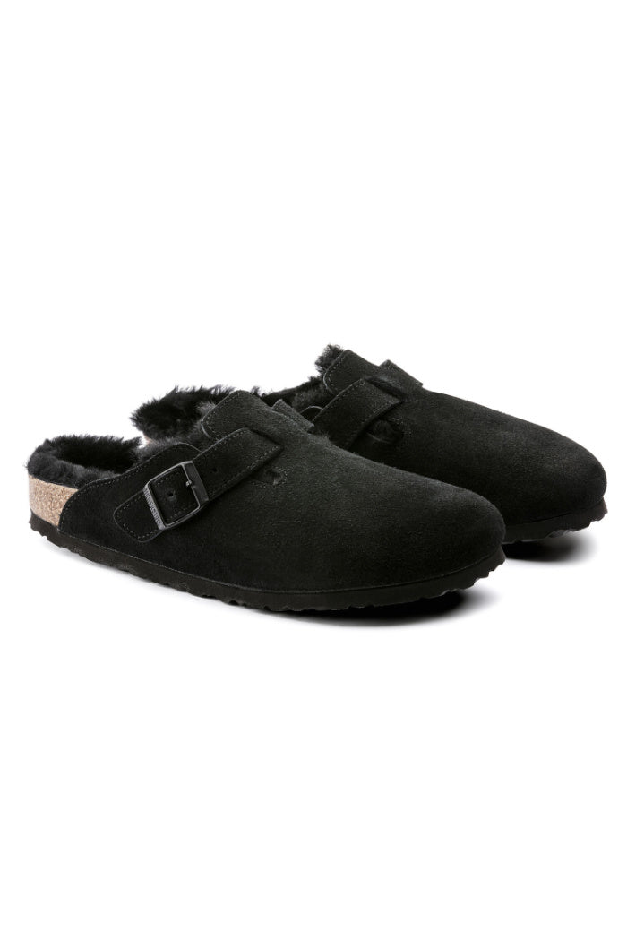 Birkenstock Boston Shearling VL/Fell Suede Leather in Black