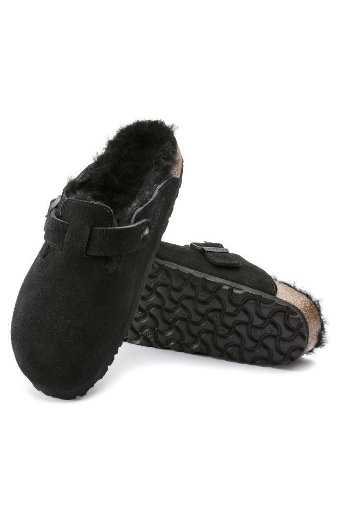 Birkenstock Boston Shearling VL/Fell Suede Leather in Black