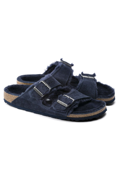 Birkenstock Arizona Shearling Suede Leather Narrow Width In Night