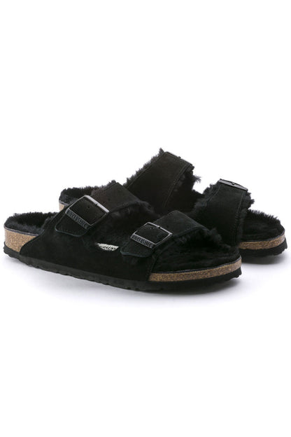 Birkenstock Arizona Shearling in Black Narrow Width