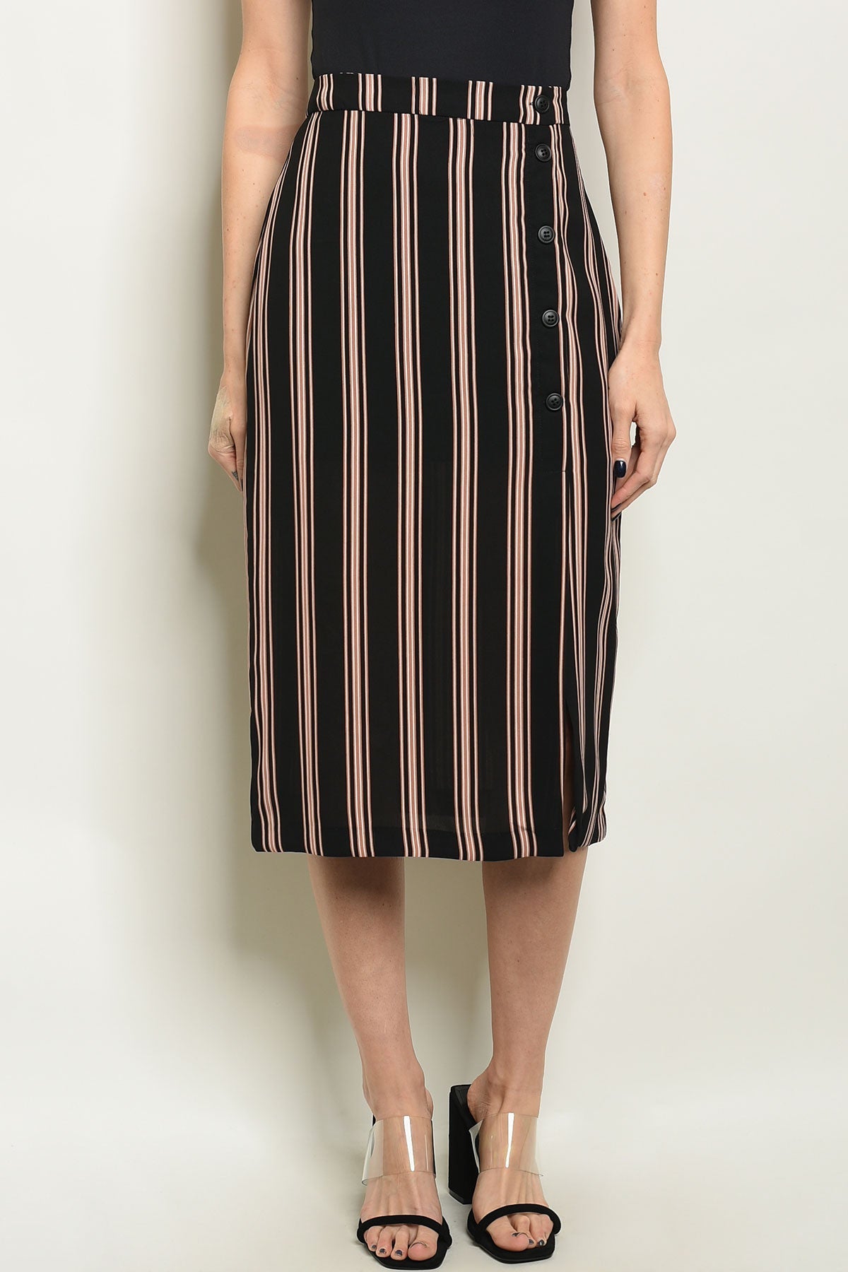 Stripes Buttons Midi Skirt