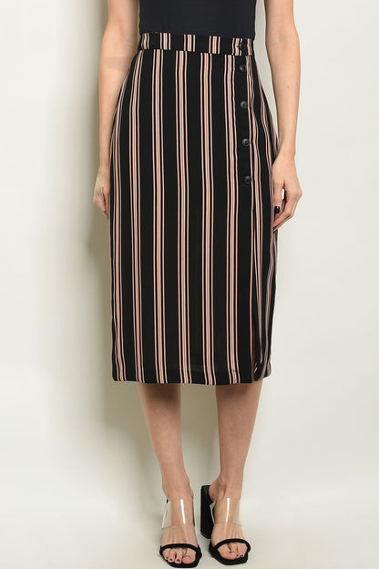 Stripes Buttons Midi Skirt