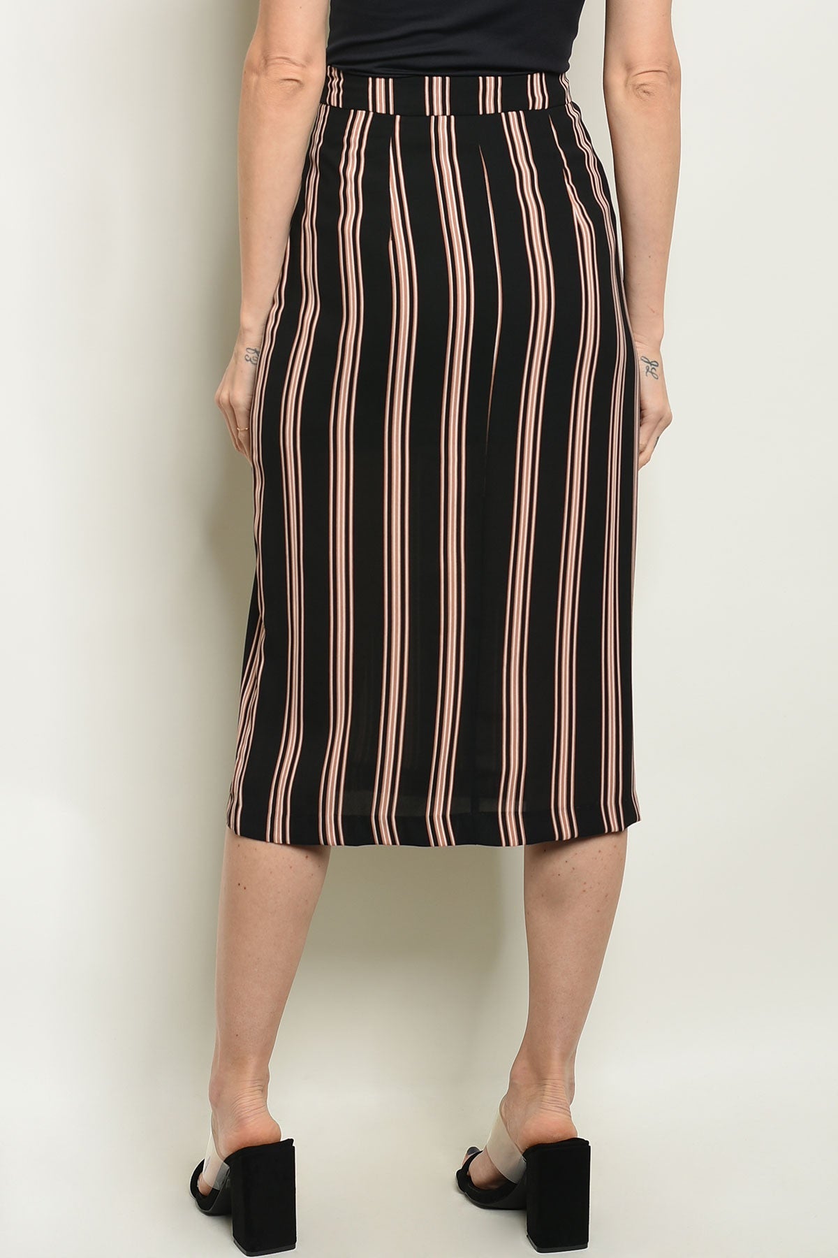Stripes Buttons Midi Skirt