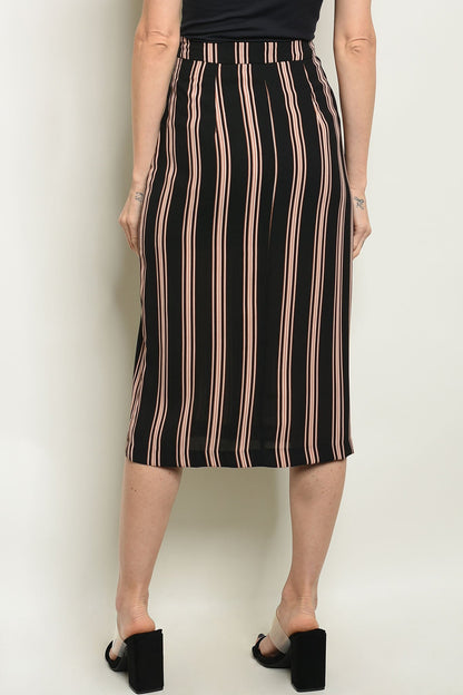 Stripes Buttons Midi Skirt