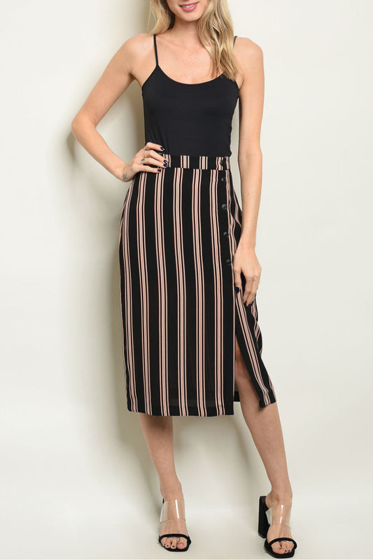 Stripes Buttons Midi Skirt
