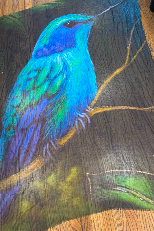 Turquoise Hummingbird Silk and Cashmere Scarf