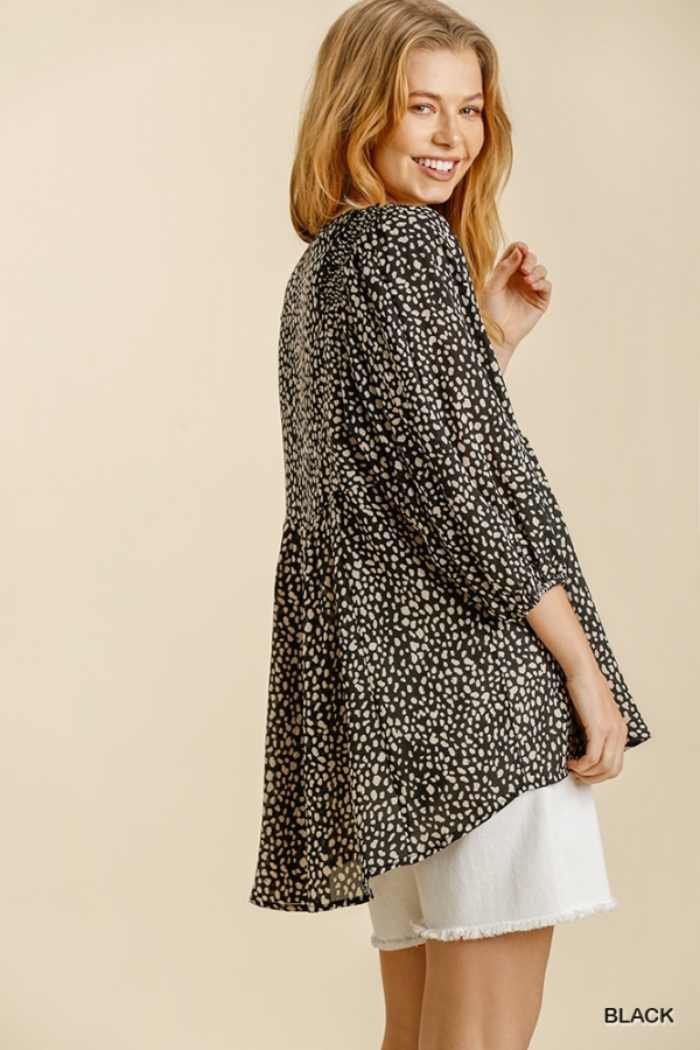 V Neck Animal Print Babydoll Top