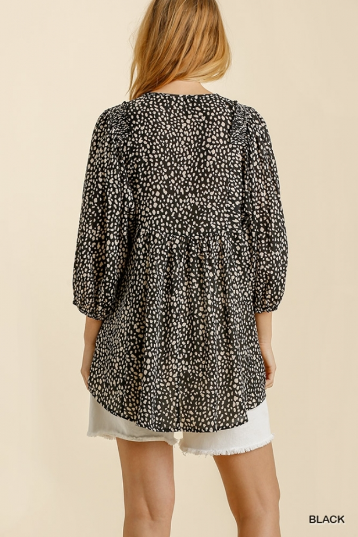 V Neck Animal Print Babydoll Top