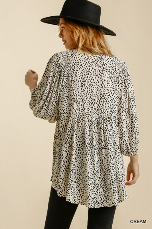 V Neck Animal Print Babydoll Top