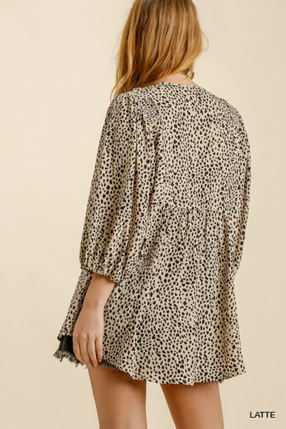 V Neck Animal Print Babydoll Top
