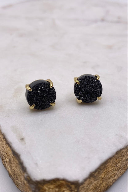 Black Agate Druzy Stud Earrings