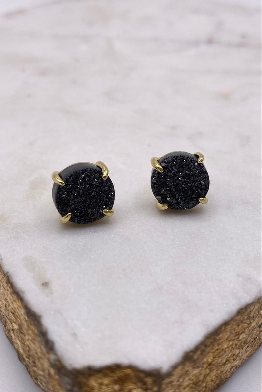 Black Agate Druzy Stud Earrings