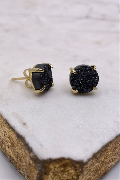 Black Agate Druzy Stud Earrings