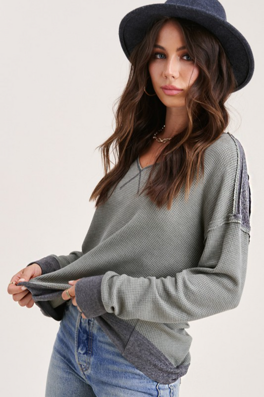 Waffle Knit Long Sleeve Top