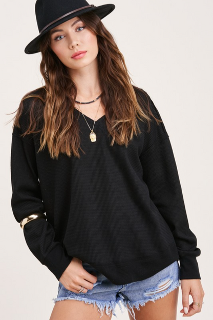 Waffle Knit Long Sleeve Top