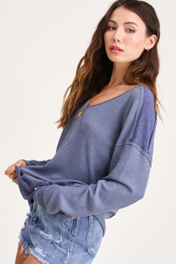 Waffle Knit Long Sleeve Top