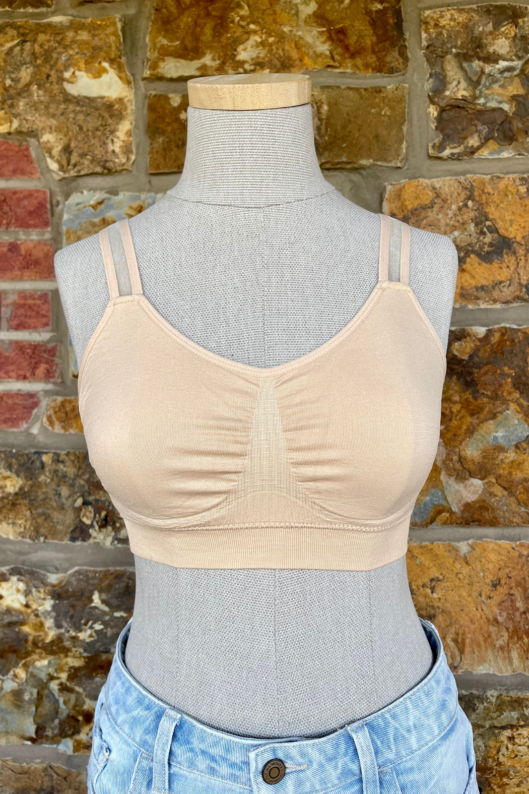 Seamless Padded Bra w Sheer Strap