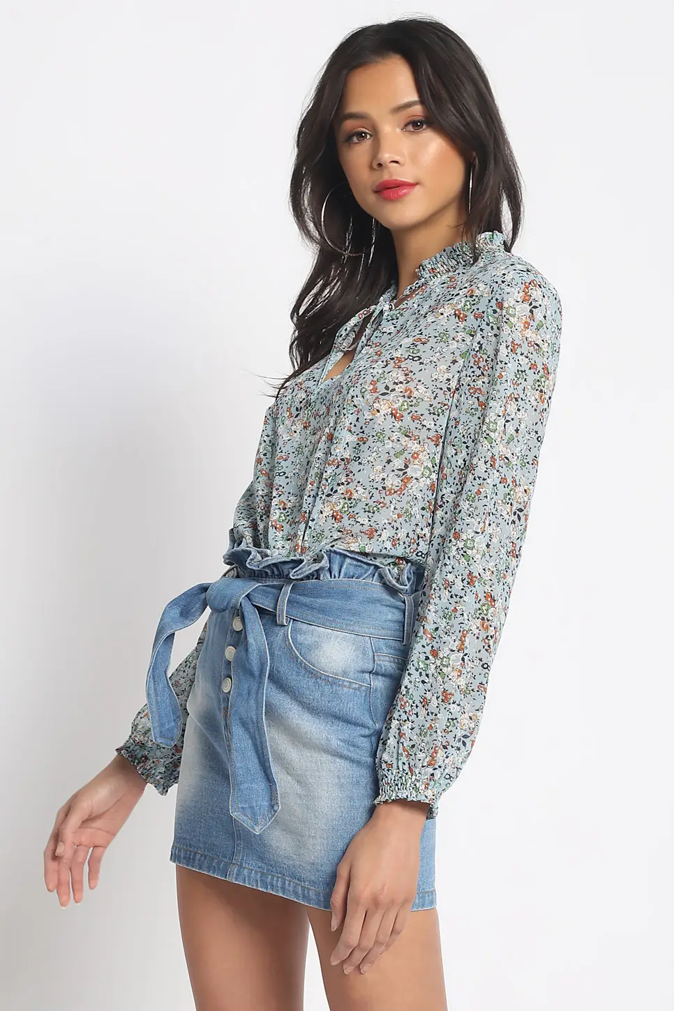 Tie Mini Floral Blouse