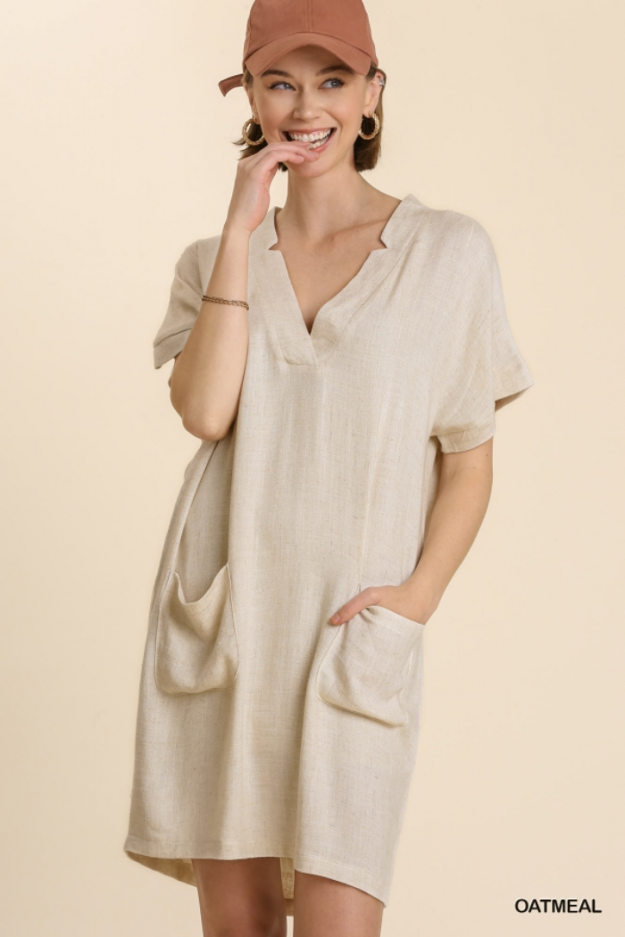 V Neck Linen Dress