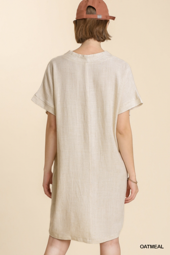V Neck Linen Dress
