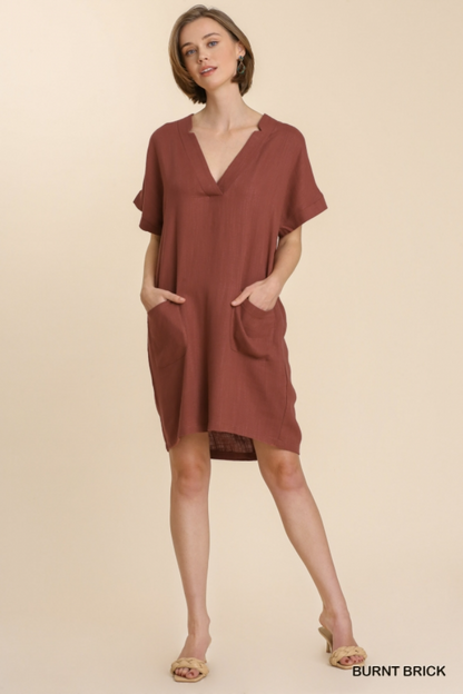 V Neck Linen Dress