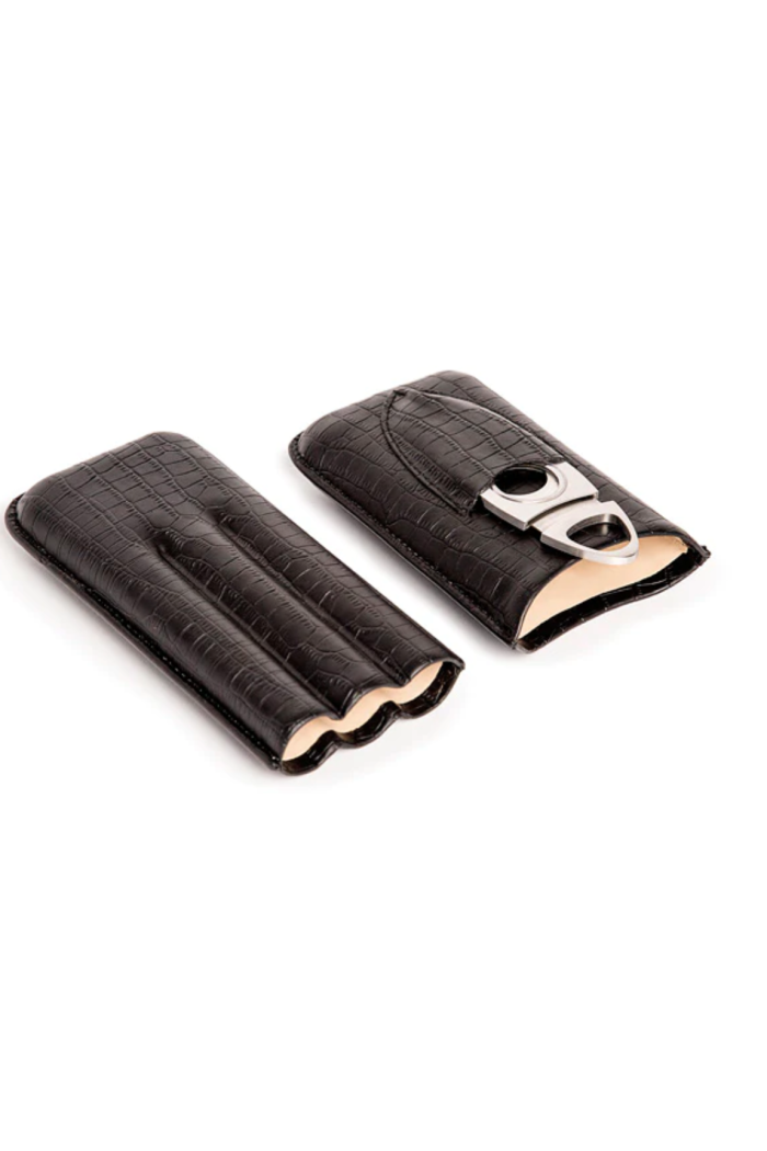 Black Croc Triple Cigar Holder (Genuine Leather)