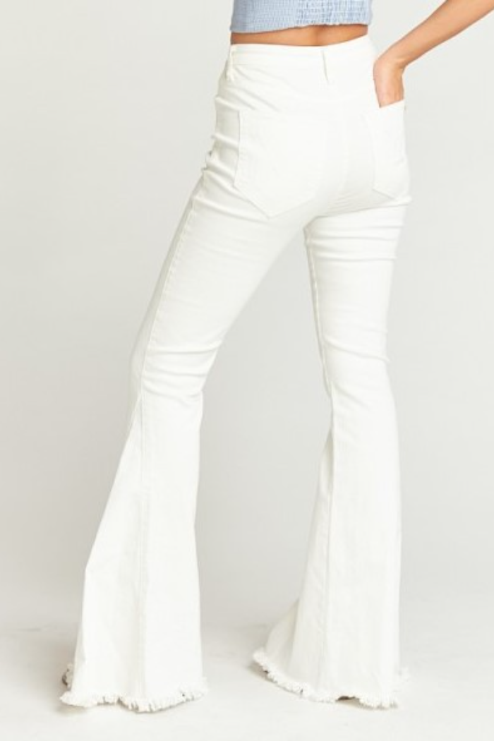 Womens distressed flare bottom pants