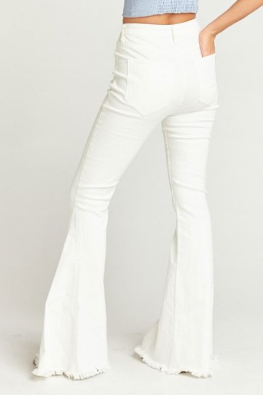 Womens distressed flare bottom pants