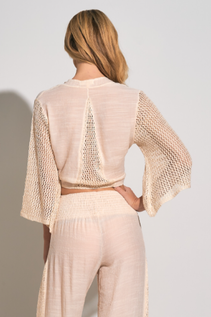 TIE FRONT CROCHET SLEEVE TOP