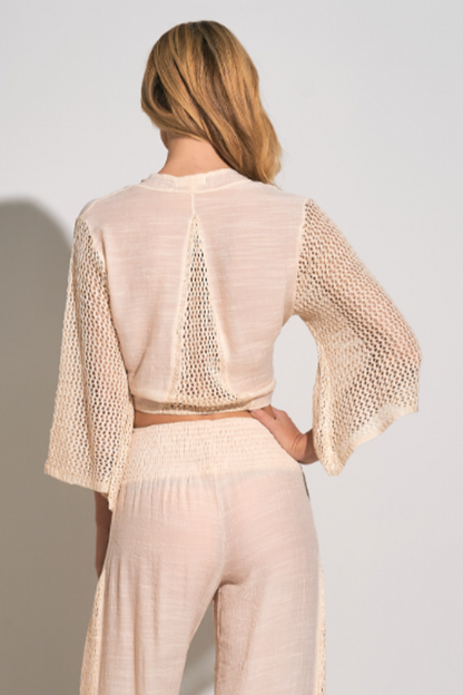 TIE FRONT CROCHET SLEEVE TOP