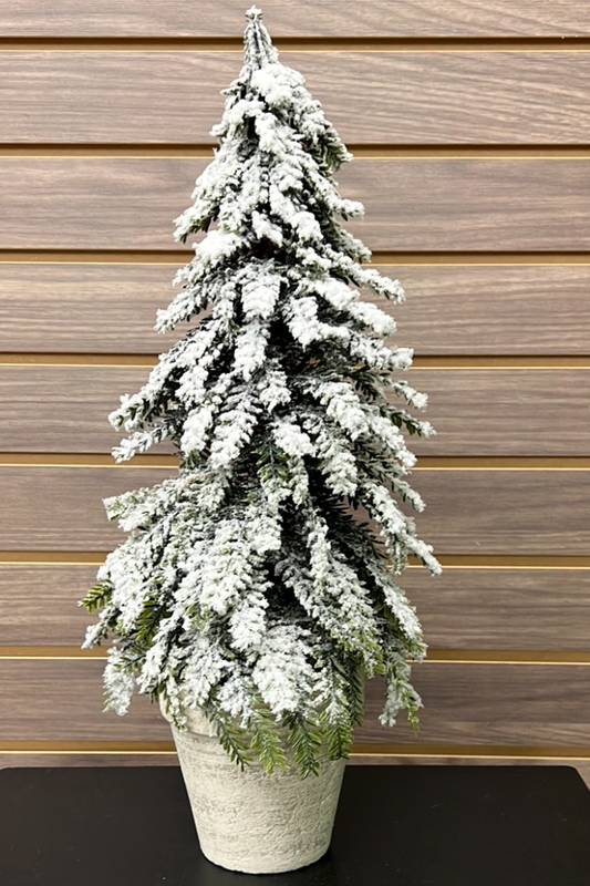 Potted Snowy Flocked Traditional Pine Artificial Christmas Tree