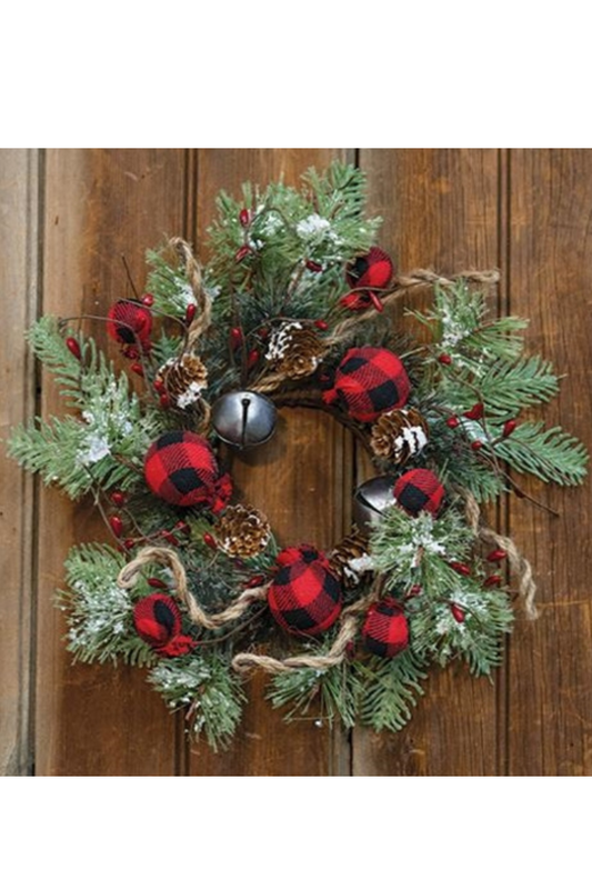Buffalo Gingham Country Holiday Wreath, 12"