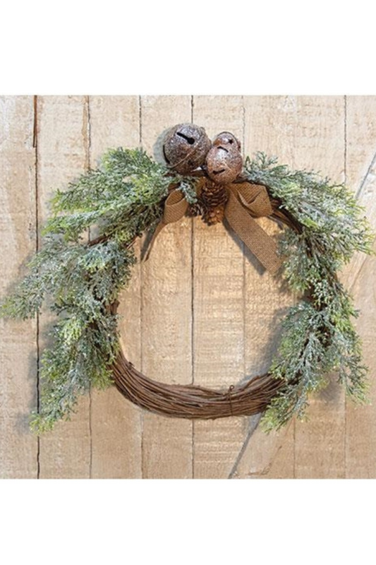 Vintage Country Cedar and Bell Wreath, 17"