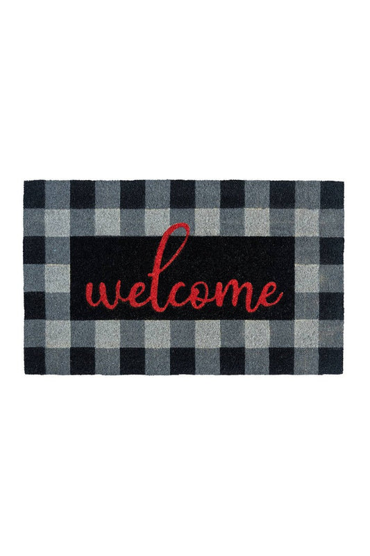Buffalo Plaid Welcome Coir Doormat
