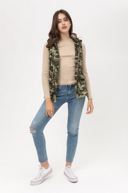 Camo hoodie zip/snap ties