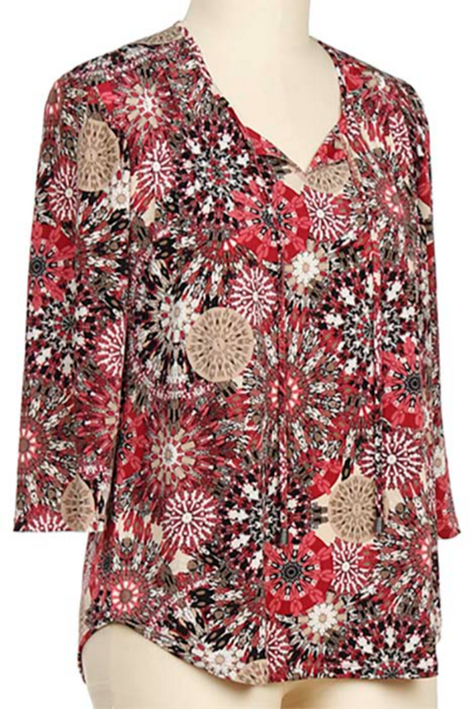 3/4 Slv Patch Print Top