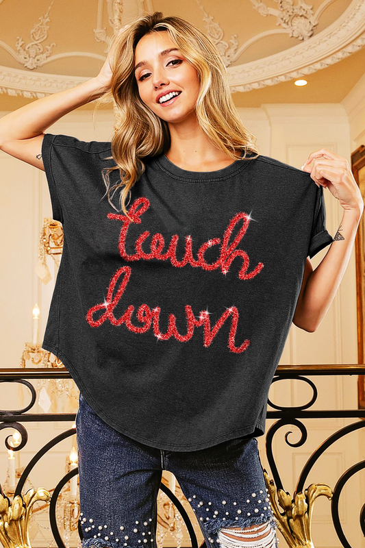 TOUCHDOWN METALLIC LETTER VINTAGE WASHED TOP