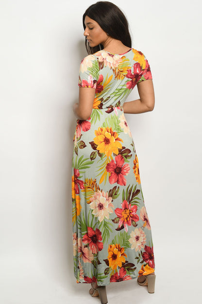 Tropical Sage Wrap Maxi Dress
