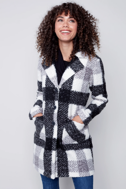 Black & Cream Plaid Boucle Coat
