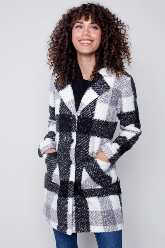 Black & Cream Plaid Boucle Coat