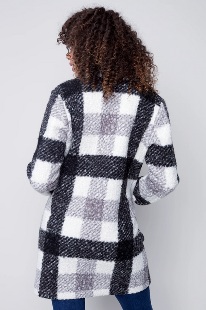 Black & Cream Plaid Boucle Coat