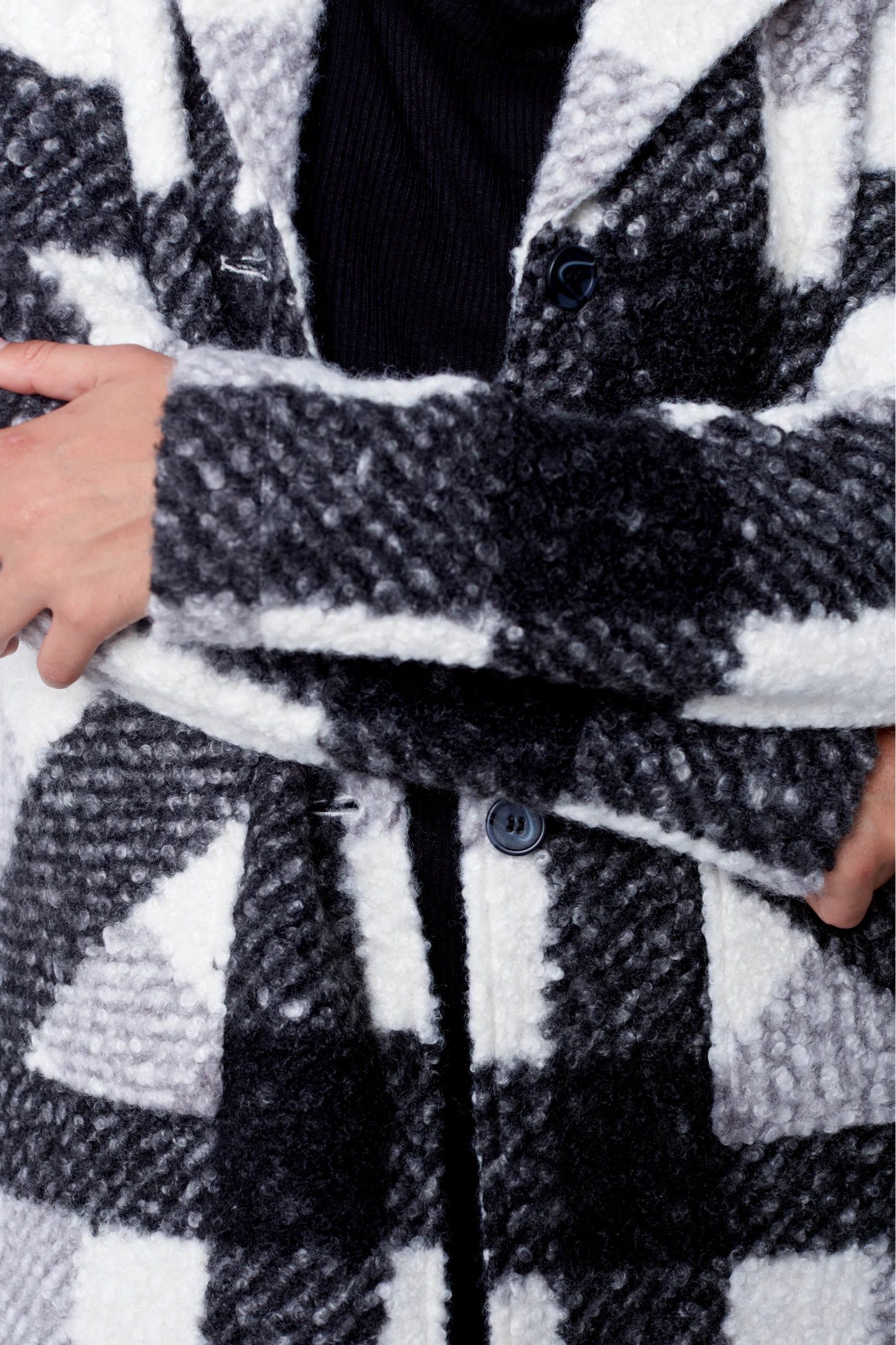 Black & Cream Plaid Boucle Coat