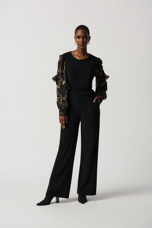 Silky Knit Wide Leg Pants- Black